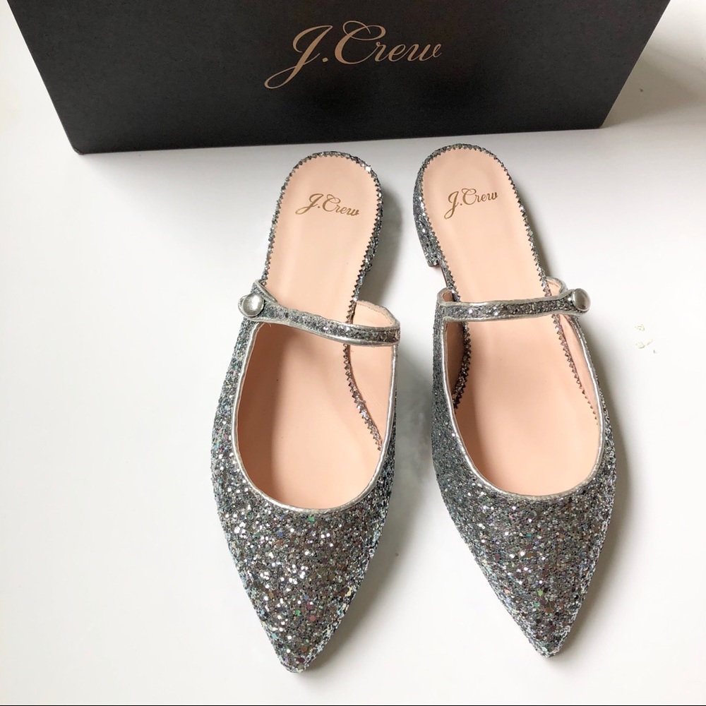 NWT J.Crew Pointed-toe Mary Jane mules in glitter